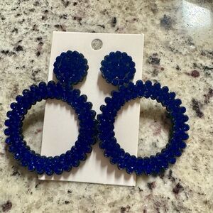 Statement Royal Blue Beaded Hoop Earrings - Women Jewelry